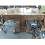 Victorian sofa table with cross banded decoration, width approx 102cm folded