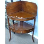 Early 19th century mahogany corner wash stand, fitted with three drawers, width approx 67cm max