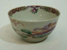 Small Chinese bowl, 18th century, with polychrome design of horses in a landscape, 9cm diam (rim