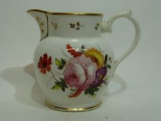 19th century English porcelain jug, probably Coalport, well painted with large floral displays and