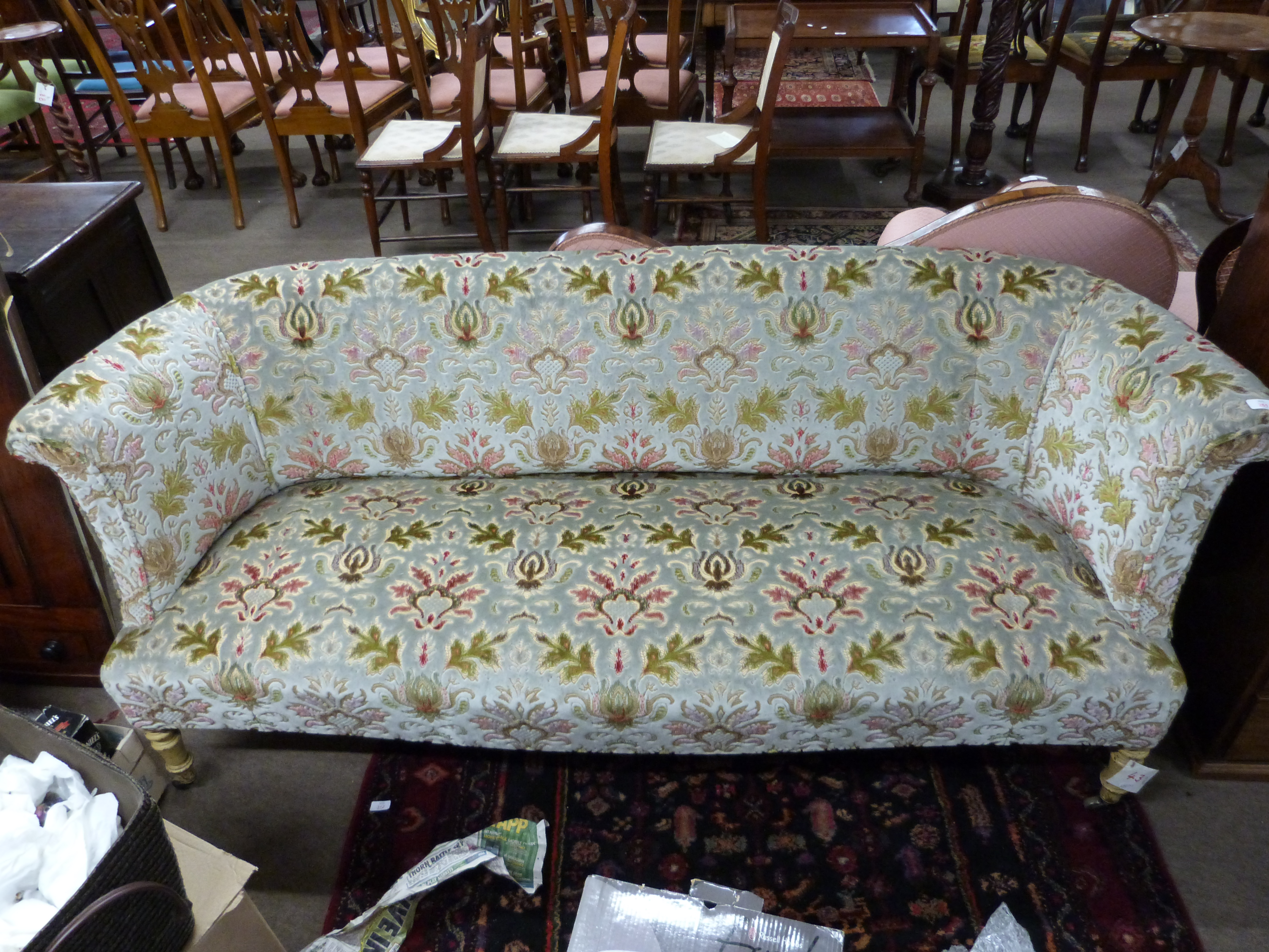 Early 20th century three-seater floral upholstered sofa raised on short turned wooden legs with - Image 2 of 2