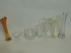 Various glass vases, a vaseline type Art Nouveau vase, carnival glass vase, large beaker vase with