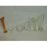 Various glass vases, a vaseline type Art Nouveau vase, carnival glass vase, large beaker vase with