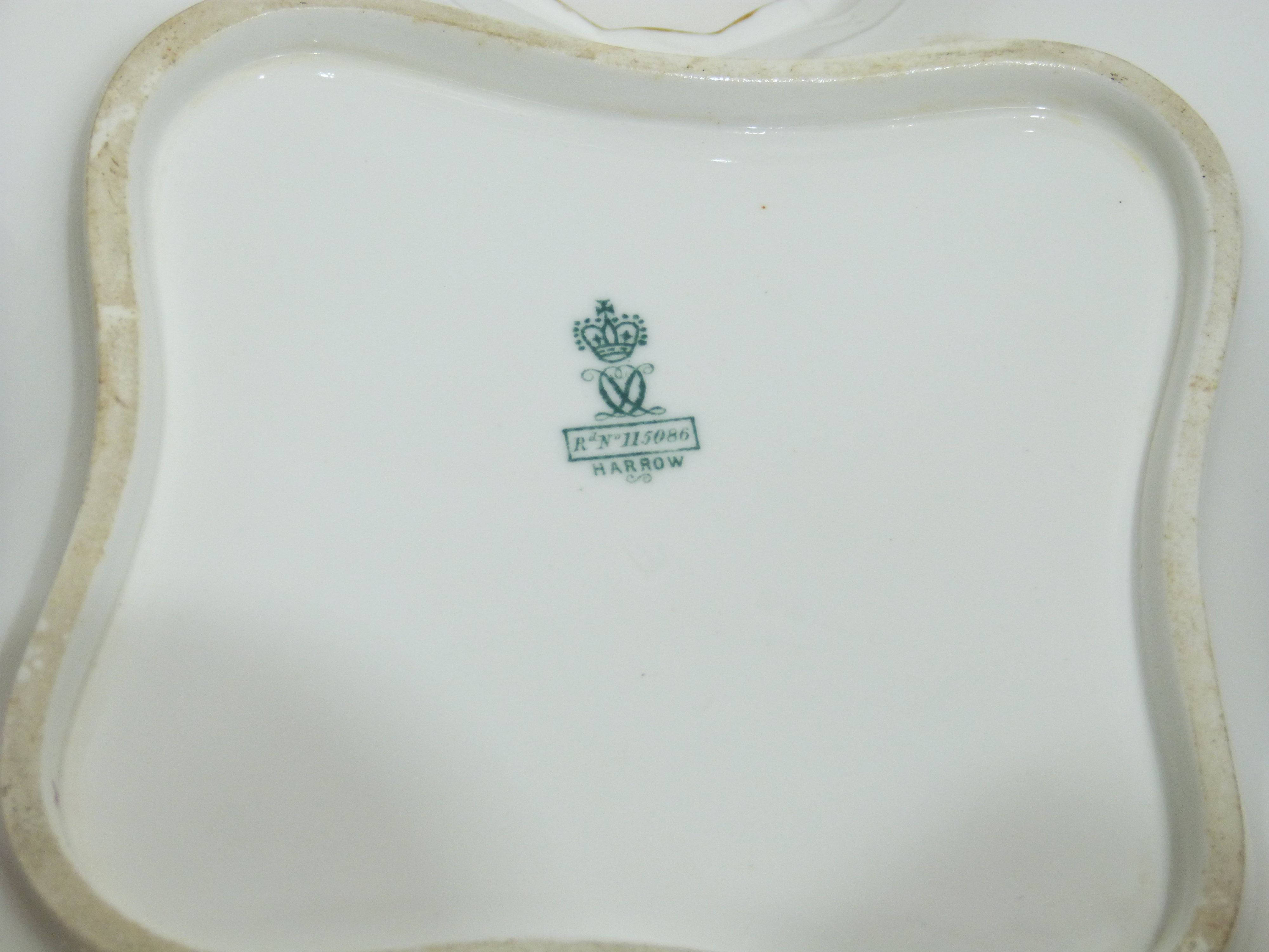 Group of three Royal Crown Derby dishes in the Harrow pattern, all with shaped borders with floral - Image 2 of 2