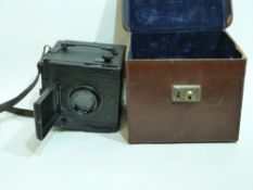 Version of the Houghton Special Reflex camera in box, manufactured by J H Dallmeyer, Mortimer St,