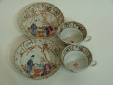 Two 18th century Chinese porcelain cups and saucers decorated with a mandarin pattern (4)