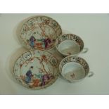 Two 18th century Chinese porcelain cups and saucers decorated with a mandarin pattern (4)