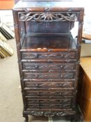 19th century Chinese carved hardwood cabinet (possibly Huanghuali rosewood) fitted with seven
