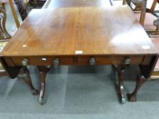 19th century sofa table with cross banded decoration, width folded approx 93cm