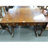 19th century sofa table with cross banded decoration, width folded approx 93cm