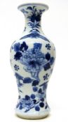 Small Chinese porcelain vase of baluster shape, decorated in blue and white with birds and