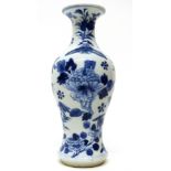 Small Chinese porcelain vase of baluster shape, decorated in blue and white with birds and