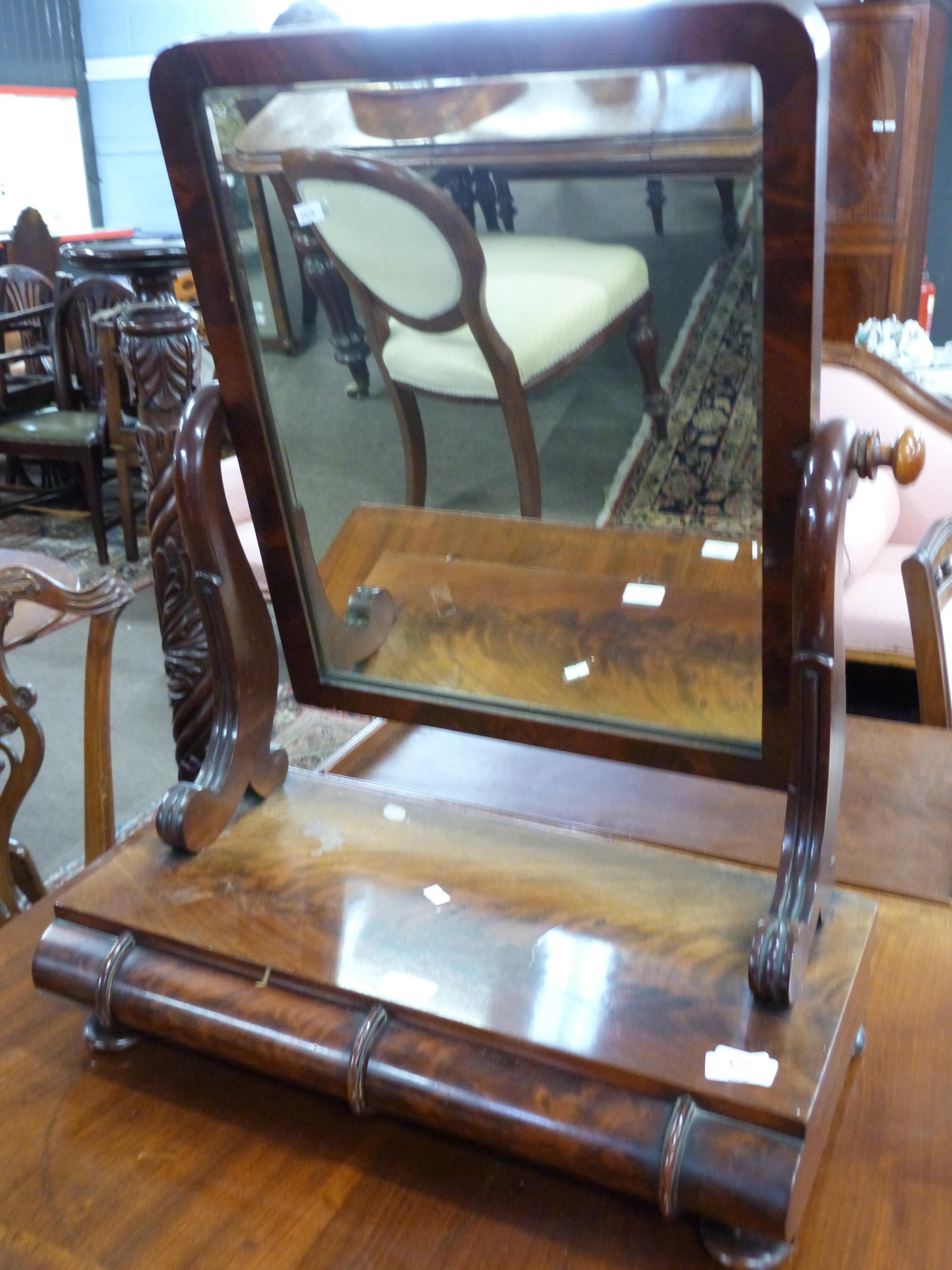 19th century mahogany swing mirror with drawers beneath, width approx 57cm