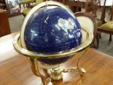 Contemporary hardstone mounted globe on moveable metal mount, total circumference approx 45cm