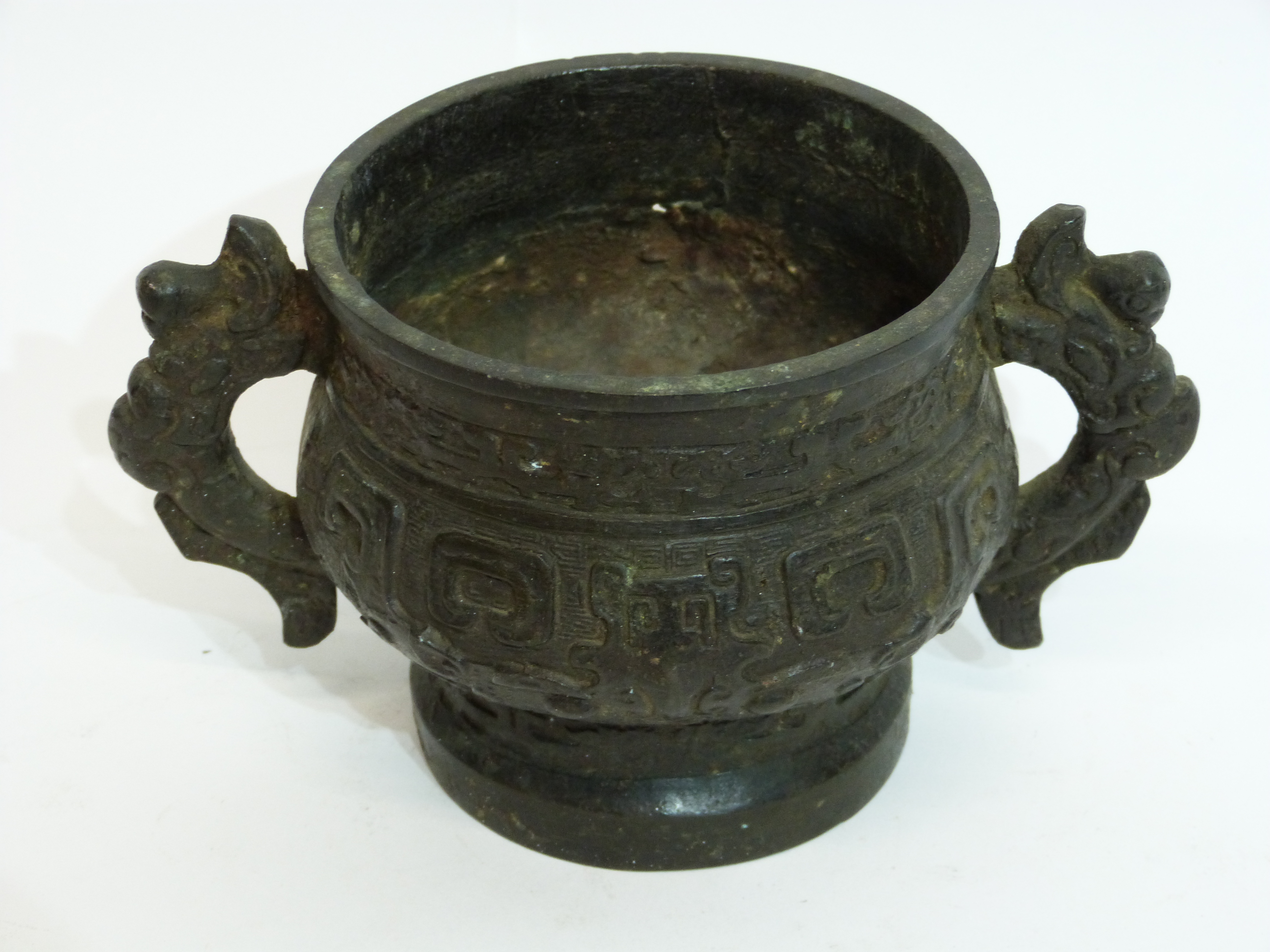 Bronzed censer of archaic form with typical decoration (base missing) - Image 2 of 2