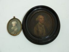 Miniature portrait of a lady in gilt oval frame, together with a miniature portrait of a gentleman