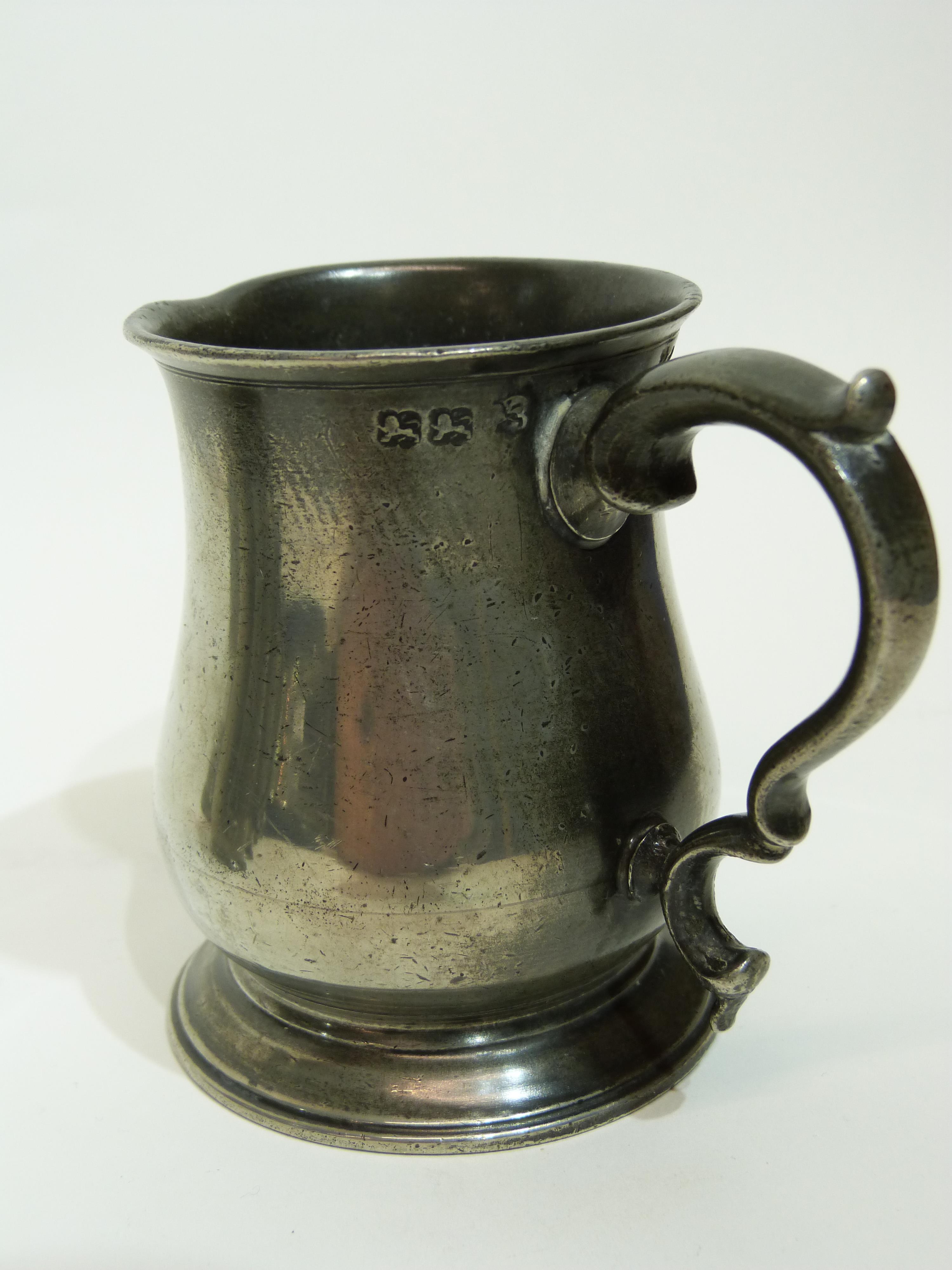 Quantity of pewter, some 18th century items, including small pewter tankard with scroll handle and - Image 2 of 2