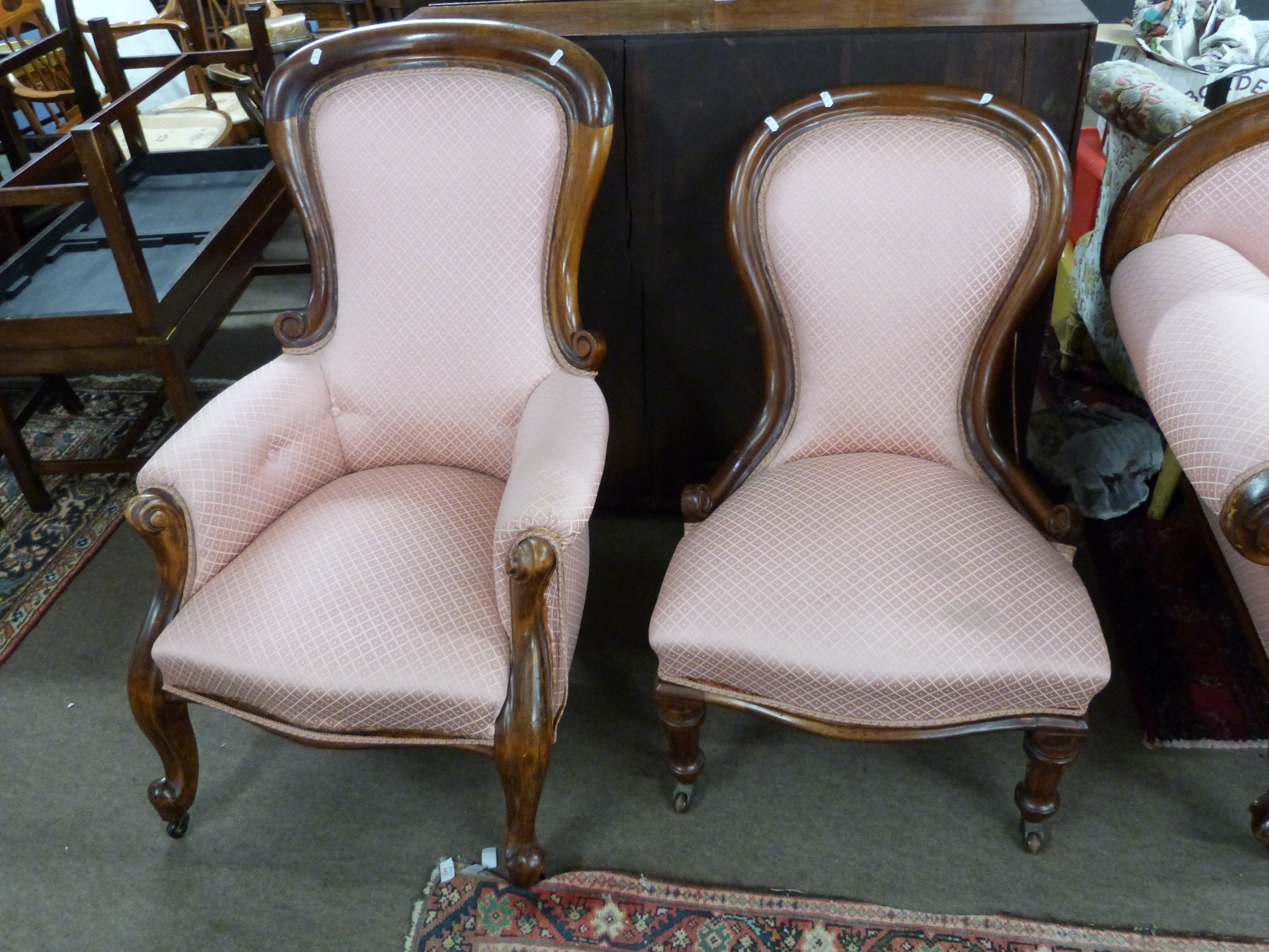 Victorian mahogany framed chaise longue with shaped back and carved Showood frame, raised on short - Image 2 of 2