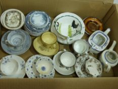 Victorian miniature child's china, various cups and saucers including a canary yellow with Adam Buck