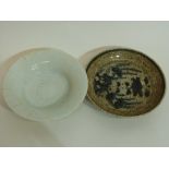 Two Chinese pottery bowls, one with a crazed Song type design with further Ming style bowl (2)