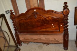 VICTORIAN MAHOGANY HEADBOARD WITH BARLEY TWIST END SUPPORTS AND ASSOCIATED PINE AND BEECH BED FRAME,