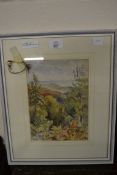 H W TUCK, (UNSIGNED) STUDY OF A LANDSCAPE LOOKING TOWARDS THE SEA, WATERCOLOUR, FRAMED AND GLAZED,