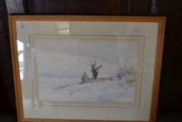 JASON PARTNER, STUDY OF A WINTER SCENE, WATERCOLOUR, FRAMED AND GLAZED, 58CM WIDE