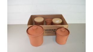 BOX CONTAINING ORIGINAL SUFFOLK CANISTER COMPANY KITCHEN STORAGE JARS