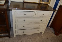 SHABBY CHIC FINISH FIVE DRAWER CHEST WITH HARDWOOD TOP, 110CM WIDE