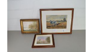 KEVIN CURTIS, SMALL OIL STUDY "DAWN", DENIS HOWLETT, FRITTON, OIL ON BOARD AND K WICK, PAIR OF GREYS