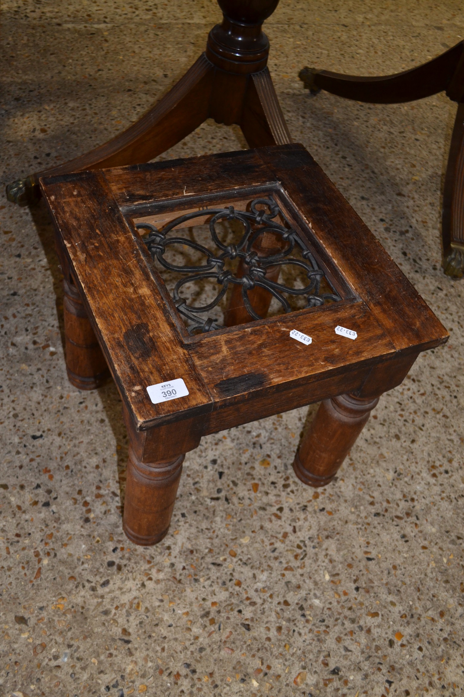 MODERN HARDWOOD AND IRON SMALL COFFEE TABLE, 38CM WIDE