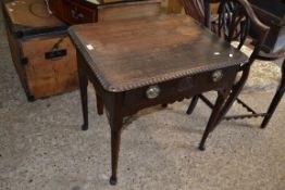 SMALL GEORGIAN OAK SINGLE DRAWER SIDE TABLE WITH LATER CARVED DETAIL RAISED ON TAPERING LEGS WITH