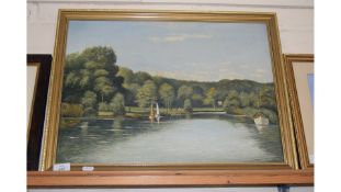 C ALLEN, WHITLINGHAM REACH, OIL ON CANVAS, GILT FRAMED, 60CM WIDE