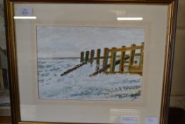 CYRIL NUNN, UPCHER BREAKWATER, WATERCOLOUR, FRAMED AND GLAZED, 45CM WIDE