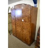 EARLY 20TH CENTURY BURR WALNUT VENEERED TRIPLE DOOR WARDROBE, 145CM WIDE