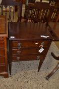 REPRODUCTION MAHOGANY THREE DRAWER CHEST WITH RINGLET HANDLES, 70CM HIGH