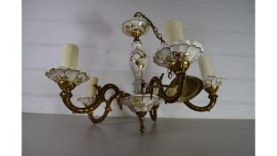 FIVE BRANCH CEILING LIGHT FITTING WITH CERAMIC MOUNTS