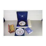 AYNSLEY PRINCE OF WALES COMMEMORATIVE PLATE, WORCESTER ROYAL COMMEMORATIVE PLATE, BOXED SILVER