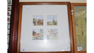SALLY ELLIS, FRAMED GROUP OF FOUR SMALL WATERCOLOURS OF VIEWS OF NORWICH