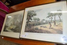 TWO FRAMED COLOURED PRINTS, DUCK SHOOTING AND PARTRIDGE SHOOTING, 57CM WIDE