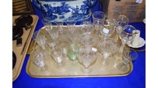 TRAY OF 19TH CENTURY AND LATER DRINKING GLASSES