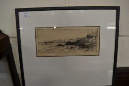 W SCOTT WOOD, BLACK AND WHITE ETCHING SIGNED IN PENCIL, FRAMED AND GLAZED, 47CM WIDE