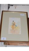 WATERCOLOUR STUDY OF A FEMALE FIGURE, BEARS LABEL TO REVERSE, DUDLEY HARDY ON THE ROW 1897, FRAMED