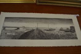 LIMITED EDITION BLACK AND WHITE PRINT, RIVERSIDE YARD, "MARCH 1986", PENCIL SIGNATURE N WARD, LTD ED