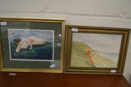 CYRIL NUNN, STUDY OF A NUDE FEMALE FIGURE, TOGETHER WITH M E GOLDSWORTHY, STUDY OF CLIFFSIDE