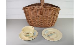 WICKER BASKET CONTAINING ROYAL DOULTON FENLAND PATTERN TABLE WARES