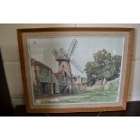20TH CENTURY SCHOOL, INK AND WATERCOLOUR STUDY OF A WINDMILL, FRAMED AND GLAZED, UNSIGNED, 57CM