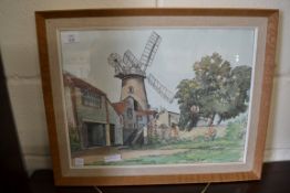 20TH CENTURY SCHOOL, INK AND WATERCOLOUR STUDY OF A WINDMILL, FRAMED AND GLAZED, UNSIGNED, 57CM