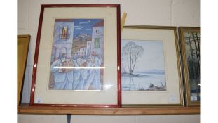 J MITCHELL, FISHING SCENE, LIMITED EDITION PRINT, TOGETHER WITH BAIRD, STUDY OF A SPANISH BAND,