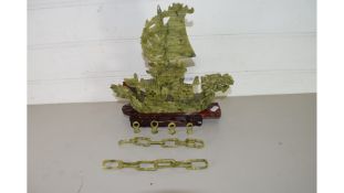 MODERN CHINESE POLISHED SOAPSTONE MODEL OF A DRAGON BOAT